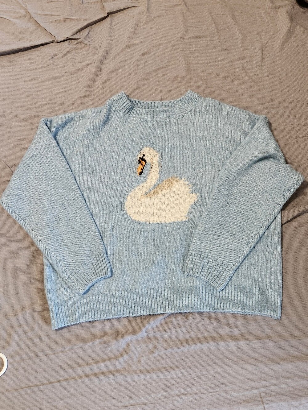 Sunbent Light Blue Swan Graphic Crewneck Sweater